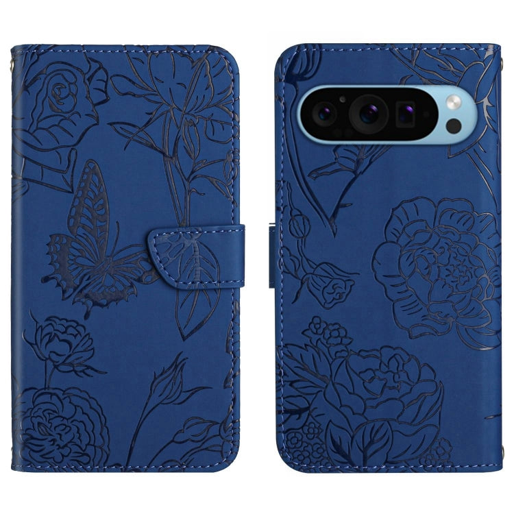 For Google Pixel 9 Pro Skin Feel Butterfly Embossed Flip Leather Phone Case(Blue) - Google Cases by buy2fix | Online Shopping UK | buy2fix