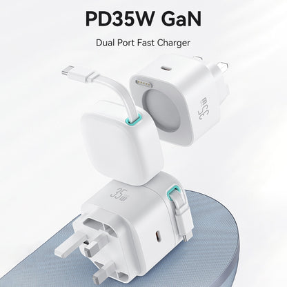 USAMS US-CC204 SMF Series PD35W Dual Type-C Port GaN Fast Charger, UK Plug(White) - USB Charger by USAMS | Online Shopping UK | buy2fix