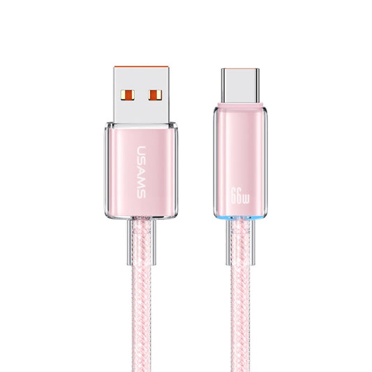 USAMS USB To Type-C 6A Aluminum Alloy Clear LED Fast Charge Data Cable, Length: 1.2m(Pink) - Multifunction Cable by USAMS | Online Shopping UK | buy2fix