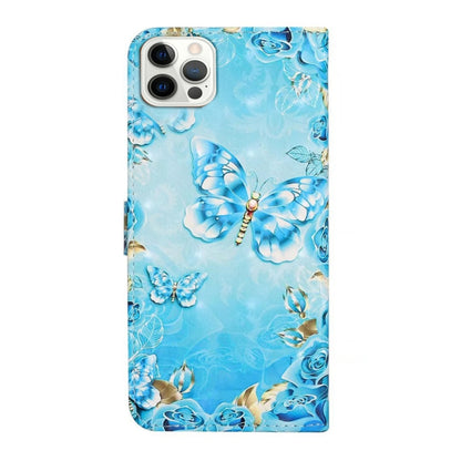 For iPhone 16 Pro Oil Embossed 3D Drawing Leather Phone Case(Blue Butterflies) - iPhone 16 Pro Cases by buy2fix | Online Shopping UK | buy2fix