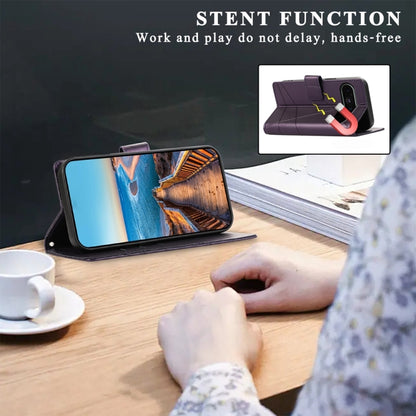 For Google Pixel 9 PU Genuine Leather Texture Embossed Line Phone Case(Purple) - Google Cases by buy2fix | Online Shopping UK | buy2fix