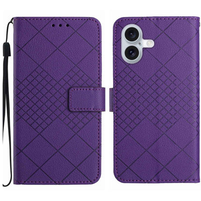 For iPhone 16 Plus Rhombic Grid Texture Leather Phone Case(Purple) - iPhone 16 Plus Cases by buy2fix | Online Shopping UK | buy2fix