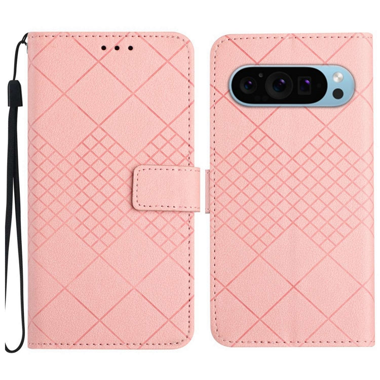 For Google Pixel 9 Pro Rhombic Grid Texture Leather Phone Case(Pink) - Google Cases by buy2fix | Online Shopping UK | buy2fix