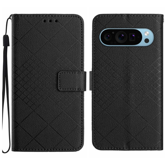 For Google Pixel 9 Rhombic Grid Texture Leather Phone Case(Black) - Google Cases by buy2fix | Online Shopping UK | buy2fix