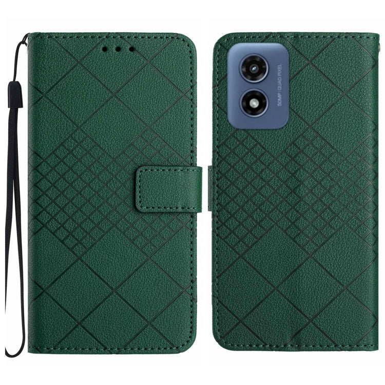 For Motorola Moto G Play 4G 2024 Rhombic Grid Texture Leather Phone Case(Green) - Motorola Cases by buy2fix | Online Shopping UK | buy2fix