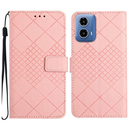 For Motorola Moto G Stylus 5G 2024 Rhombic Grid Texture Leather Phone Case(Pink) - Motorola Cases by buy2fix | Online Shopping UK | buy2fix