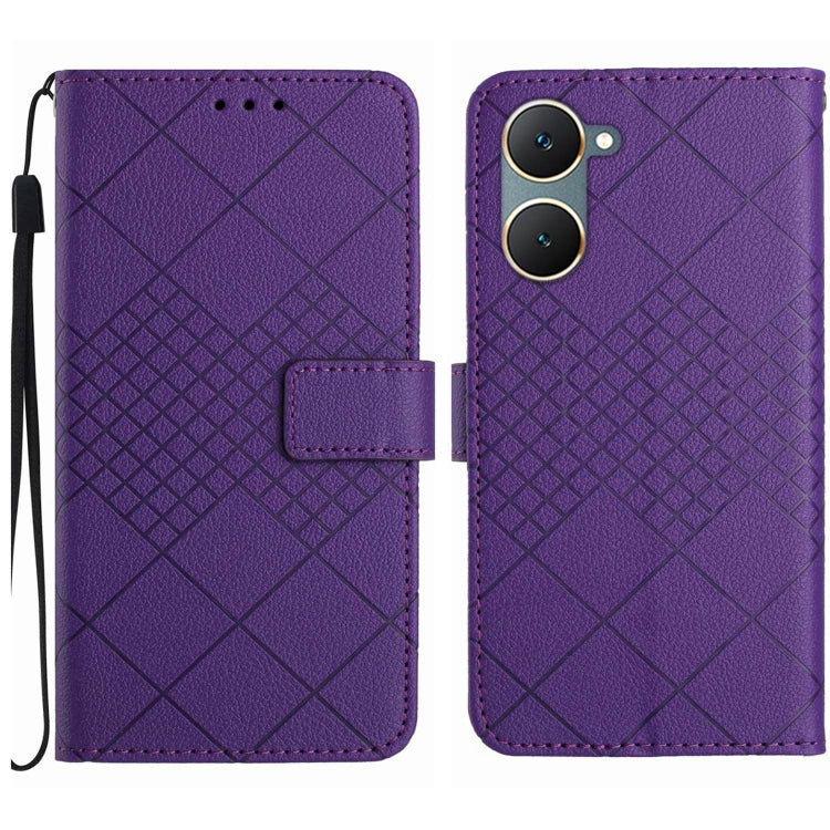 For vivo Y03 4G Rhombic Grid Texture Leather Phone Case(Purple) - vivo Cases by buy2fix | Online Shopping UK | buy2fix