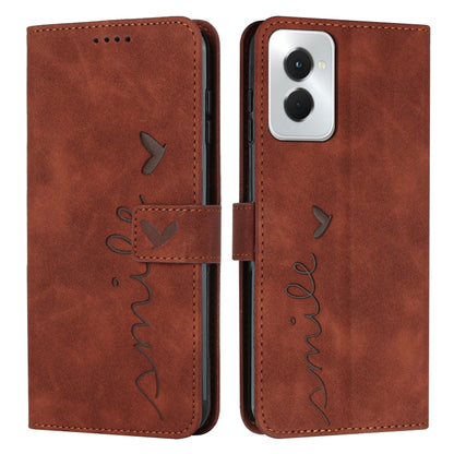 For Motorola Moto G Power 5G 2024 Skin Feel Heart Embossed Leather Phone Case with Long Lanyard(Brown) - Motorola Cases by buy2fix | Online Shopping UK | buy2fix