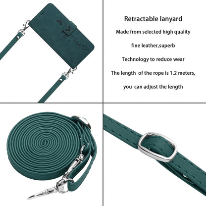 For OPPO A60 4G Skin Feel Heart Embossed Leather Phone Case with Long Lanyard(Green) - OPPO Cases by buy2fix | Online Shopping UK | buy2fix