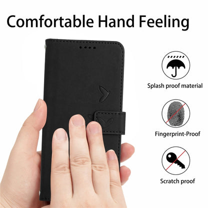 For Xiaomi Redmi Note 13 Pro 4G Global Skin Feel Heart Embossed Leather Phone Case with Long Lanyard(Black) - Note 13 Pro Cases by buy2fix | Online Shopping UK | buy2fix