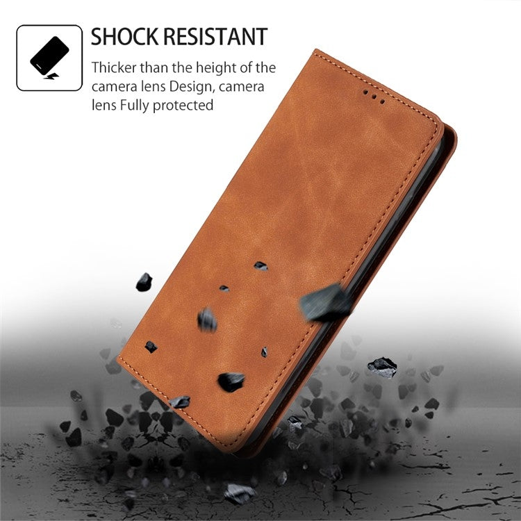 For Motorola Moto G Play 4G 2024 Skin Feel Magnetic Leather Phone Case(Light Brown) - Motorola Cases by buy2fix | Online Shopping UK | buy2fix