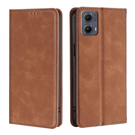 For Motorola Edge 5G 2024 Skin Feel Magnetic Leather Phone Case(Light Brown) - Motorola Cases by buy2fix | Online Shopping UK | buy2fix