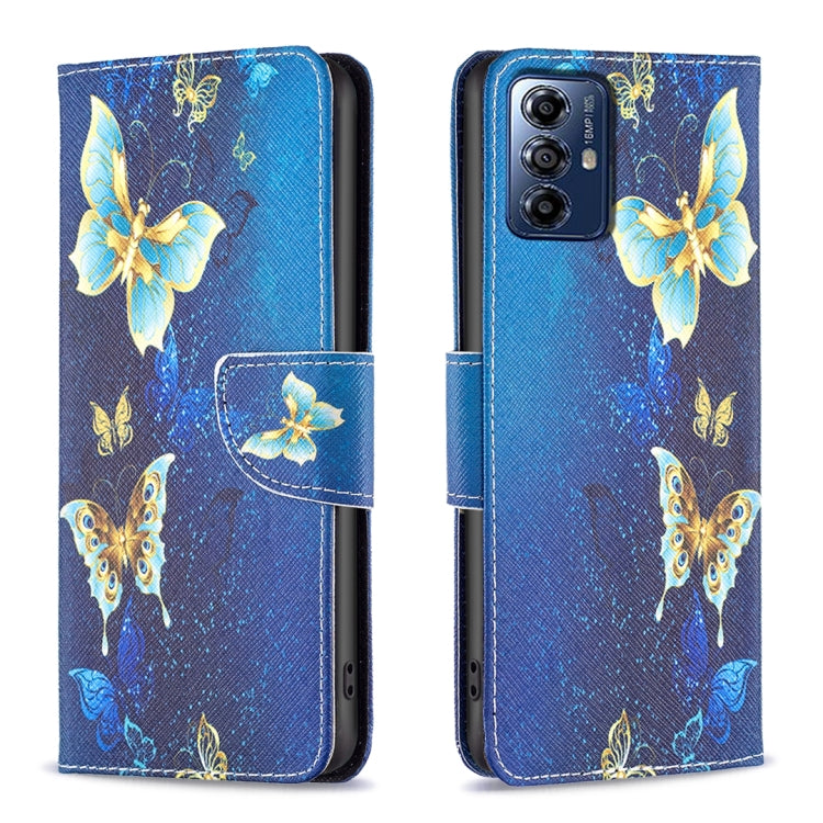 For Motorola Moto G Play 2024 Colored Drawing Pattern Leather Phone Case(Gold Butterfly) - Motorola Cases by buy2fix | Online Shopping UK | buy2fix