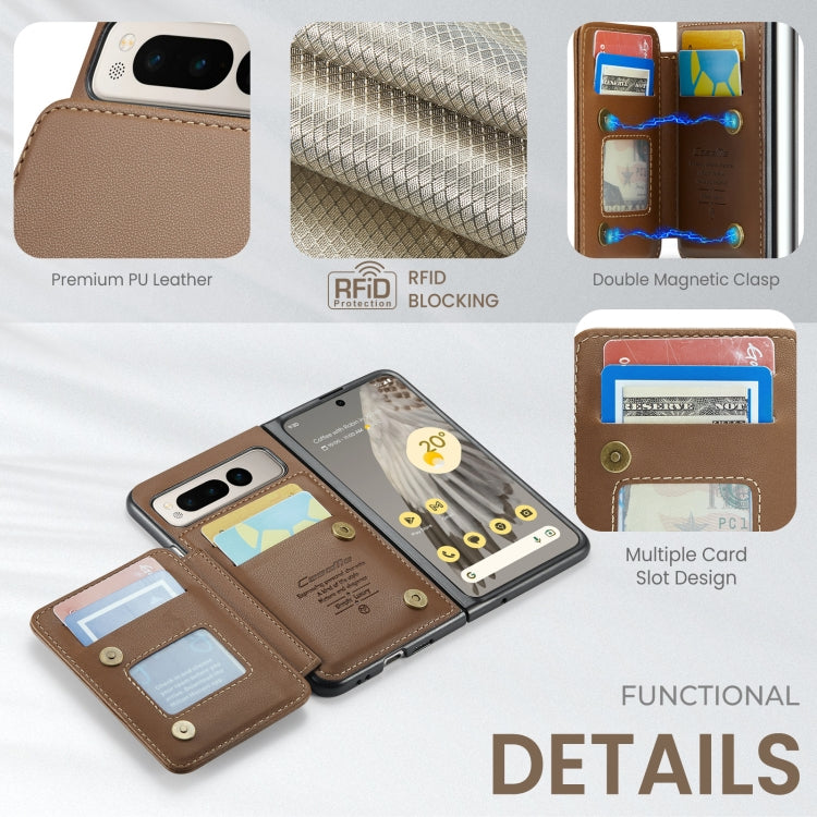 For Google Pixel Fold CaseMe C22 PC+TPU Business Style RFID Anti-theft Leather Phone Case(Brown) - Google Cases by CaseMe | Online Shopping UK | buy2fix