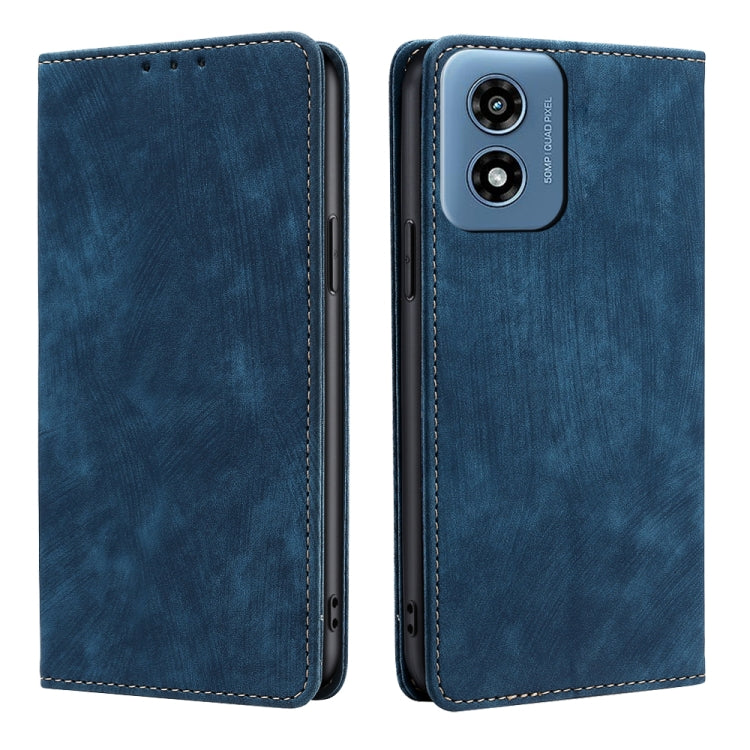 For Motorola Moto G Play 4G 2024 RFID Anti-theft Brush Magnetic Leather Phone Case(Blue) - Motorola Cases by buy2fix | Online Shopping UK | buy2fix