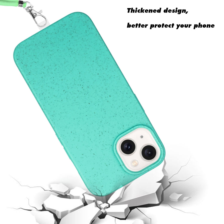 For iPhone 14 Plus Wheat MagSafe Magnetic Straw Material + TPU Phone Case with Lanyard(Green) - iPhone 14 Plus Cases by buy2fix | Online Shopping UK | buy2fix