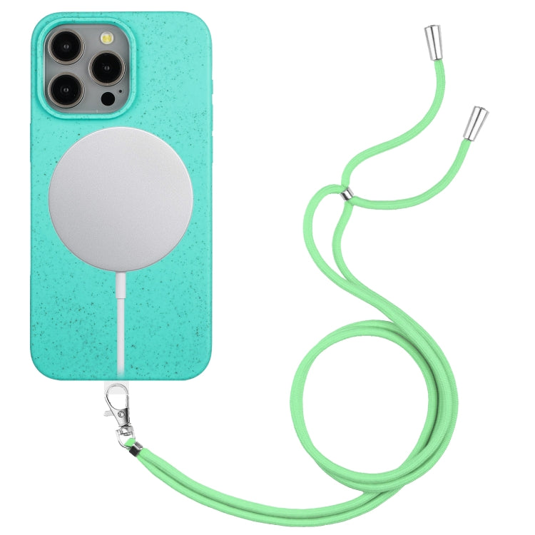 For iPhone 13 Pro Max Wheat MagSafe Magnetic Straw Material + TPU Phone Case with Lanyard(Green) - iPhone 13 Pro Max Cases by buy2fix | Online Shopping UK | buy2fix