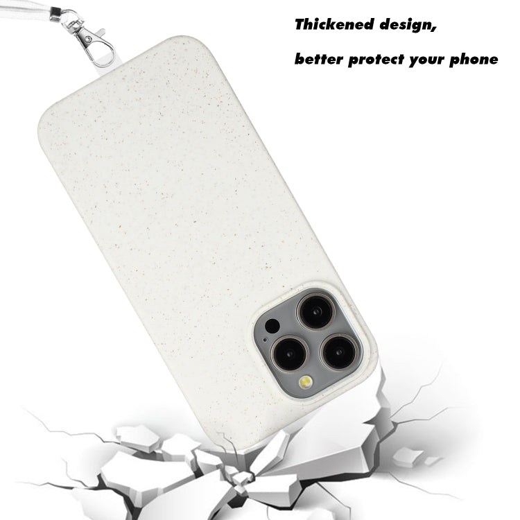 For iPhone 13 Pro Wheat MagSafe Magnetic Straw Material + TPU Phone Case with Lanyard(White) - iPhone 13 Pro Cases by buy2fix | Online Shopping UK | buy2fix