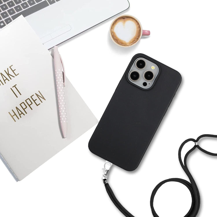 For iPhone 12 Pro Wheat MagSafe Magnetic Straw Material + TPU Phone Case with Lanyard(Black) - iPhone 12 / 12 Pro Cases by buy2fix | Online Shopping UK | buy2fix