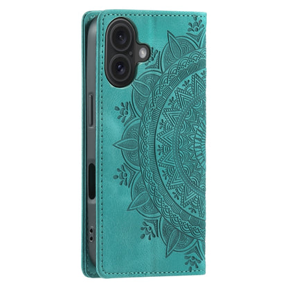 For iPhone 16 Plus Totem Embossed Magnetic Leather Phone Case(Green) - iPhone 16 Plus Cases by buy2fix | Online Shopping UK | buy2fix