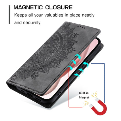 For iPhone 16 Totem Embossed Magnetic Leather Phone Case(Grey) - iPhone 16 Cases by buy2fix | Online Shopping UK | buy2fix