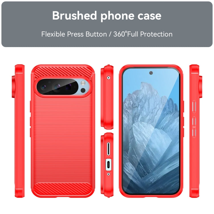 For Google Pixel 9 Pro 5G Carbon Fiber Brushed Texture TPU Phone Case(Red) - Google Cases by buy2fix | Online Shopping UK | buy2fix