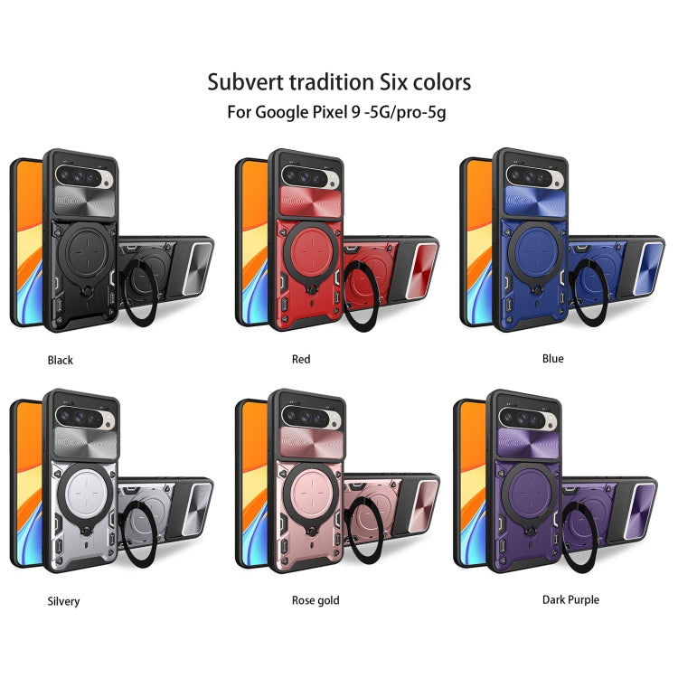 For Google Pixel 9 / 9 Pro CD Texture Sliding Camshield Magnetic Holder Phone Case(Purple) - Google Cases by buy2fix | Online Shopping UK | buy2fix