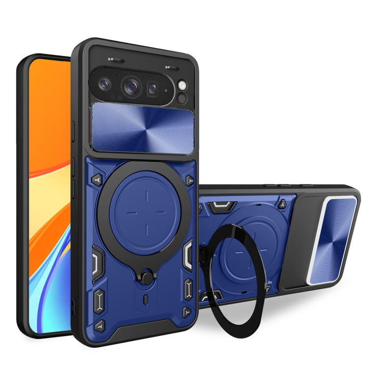 For Google Pixel 9 Pro XL CD Texture Sliding Camshield Magnetic Holder Phone Case(Blue) - Google Cases by buy2fix | Online Shopping UK | buy2fix