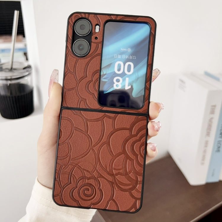 For OPPO Find N2 Flip Impression Flower Pattern Protective Phone Case(Brown) - Find N2 Flip Cases by buy2fix | Online Shopping UK | buy2fix