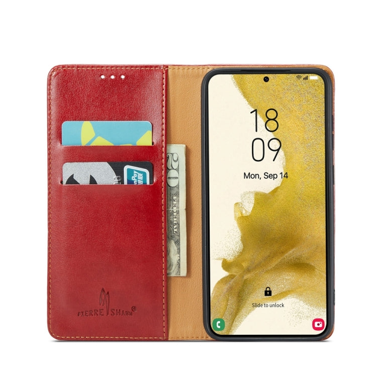 For Samsung Galaxy S24+ 5G Fierre Shann PU Genuine Leather Texture Phone Case(Red) - Galaxy S24+ 5G Cases by FIERRE SHANN | Online Shopping UK | buy2fix