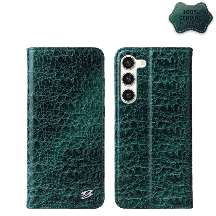 For Samsung Galaxy S24 5G Fierre Shann Crocodile Texture Magnetic Genuine Leather Phone Case(Green) - Galaxy S24 5G Cases by FIERRE SHANN | Online Shopping UK | buy2fix