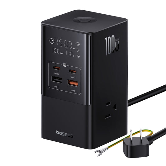 Baseus PowerCombo Tower Power Strip 3xAC+2xType-C+2xUSB 100W with 1.5 Power Cord, JP Plug(Black) - Multifunction Charger by Baseus | Online Shopping UK | buy2fix