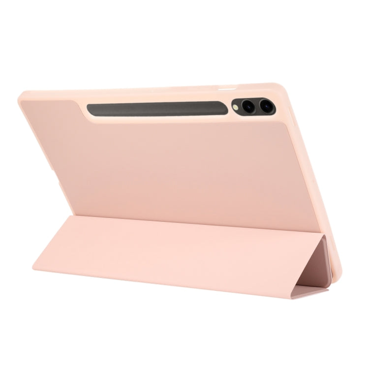 For Samsung Galaxy Tab S9+ 3-Fold Pure Color TPU Leather Tablet Case with Pen Slot(Pink) - Galaxy Tab S9+ Cases by buy2fix | Online Shopping UK | buy2fix