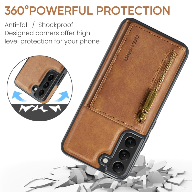 For Samsung Galaxy S22 DG.MING M5 Series Zip RFID Multi Card Detachable Leather Phone Case(Brown) - Galaxy S22 5G Cases by DG.MING | Online Shopping UK | buy2fix