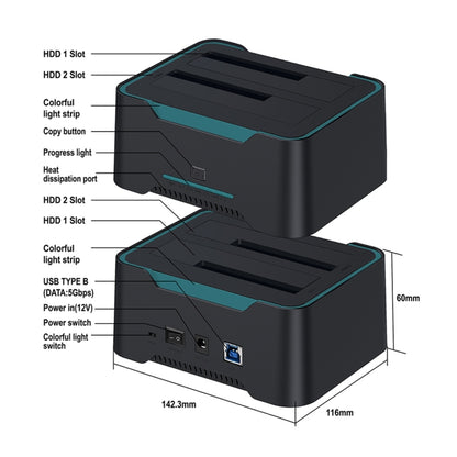 Onten UHD6 Dual Bay External Hard Drive Docking Station Expansion Base - HDD Enclosure by Onten | Online Shopping UK | buy2fix