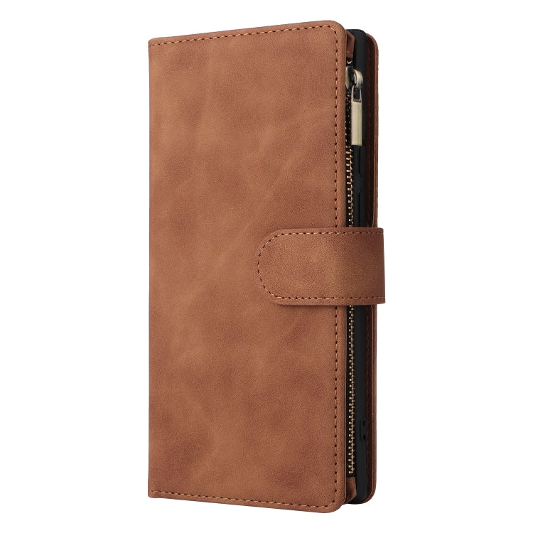 For Samsung Galaxy S22 Ultra 5G Multifunctional Frosted Zipper Wallet Leather Phone Case(Brown) - Galaxy S22 Ultra 5G Cases by buy2fix | Online Shopping UK | buy2fix