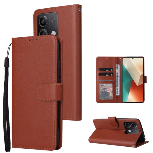 For Xiaomi Redmi Note 13 5G Multifunctional Horizontal Flip Leather Phone Case with Three Card Slot(Brown) - Note 13 Cases by buy2fix | Online Shopping UK | buy2fix