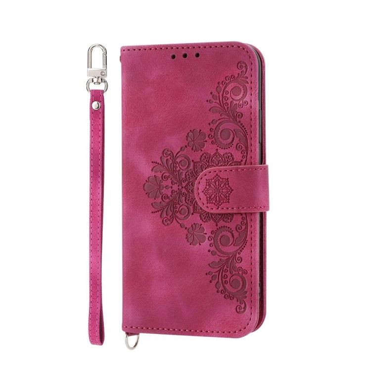 For Google Pixel 9 Skin-feel Flowers Embossed Wallet Leather Phone Case(Wine Red) - Google Cases by buy2fix | Online Shopping UK | buy2fix