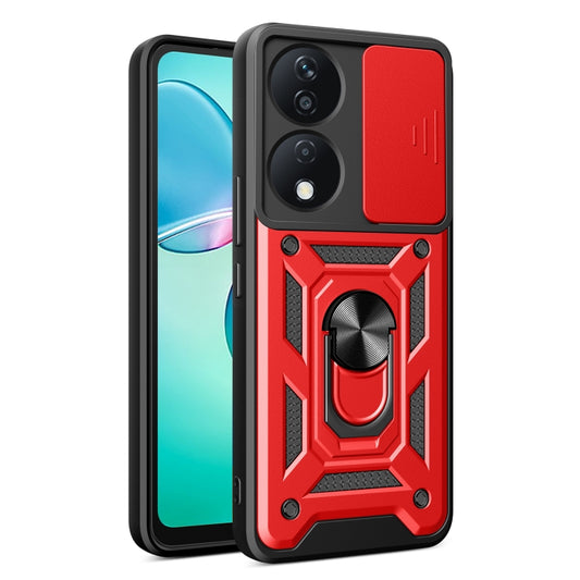 For Honor X7b Sliding Camera Cover Design TPU+PC Phone Case(Red) - Honor Cases by buy2fix | Online Shopping UK | buy2fix