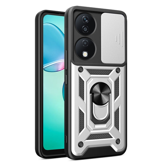 For Honor X7b Sliding Camera Cover Design TPU+PC Phone Case(Silver) - Honor Cases by buy2fix | Online Shopping UK | buy2fix