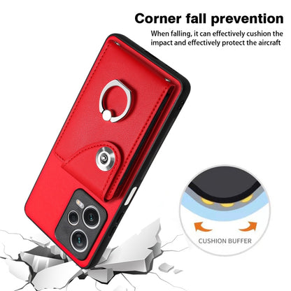 For Xiaomi Redmi Note 12 Pro+ 5G Global Organ Card Bag Ring Holder PU Phone Case(Red) - Xiaomi Cases by buy2fix | Online Shopping UK | buy2fix