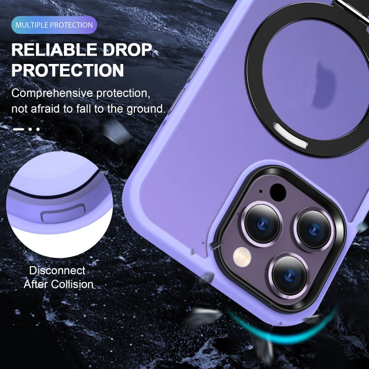 For iPhone 14 Pro MagSafe Holder Skin-feel PC Hybrid TPU Phone Case(Purple) - iPhone 14 Pro Cases by buy2fix | Online Shopping UK | buy2fix