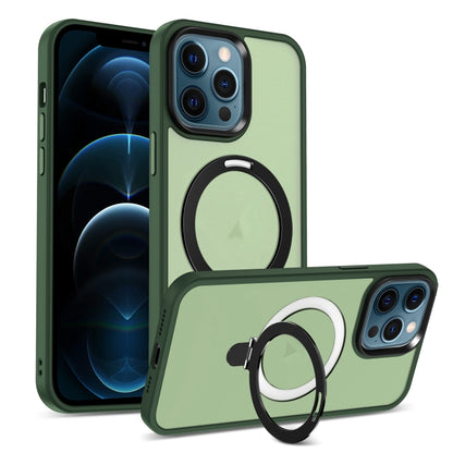 For iPhone 12 Pro Max MagSafe Holder Skin-feel PC Hybrid TPU Phone Case(Green) - iPhone 12 Pro Max Cases by buy2fix | Online Shopping UK | buy2fix