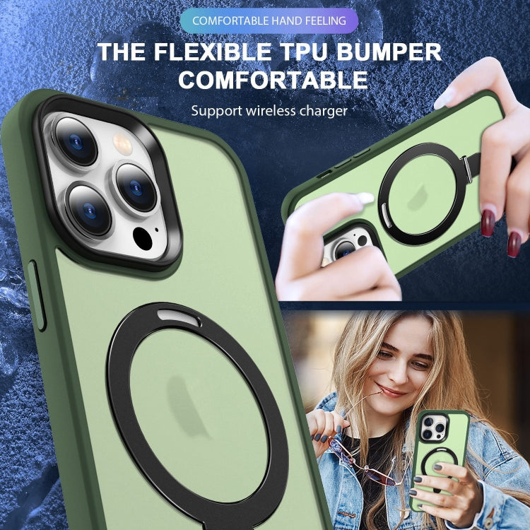 For iPhone 16 Pro Skin-feel MagSafe Holder PC Hybrid TPU Phone Case(Green) - iPhone 16 Pro Cases by buy2fix | Online Shopping UK | buy2fix