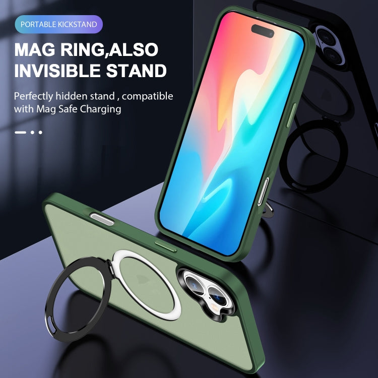 For iPhone 16 Plus Skin-feel MagSafe Holder PC Hybrid TPU Phone Case(Green) - iPhone 16 Plus Cases by buy2fix | Online Shopping UK | buy2fix