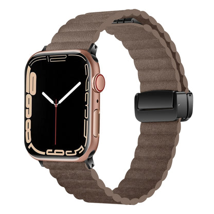 For Apple Watch Series 5 44mm Water Ripple Magnetic Folding Buckle Watch Band, Style: Bold Version(Light Brown) - Watch Bands by buy2fix | Online Shopping UK | buy2fix