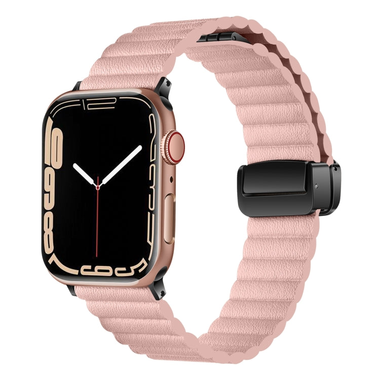 For Apple Watch 42mm Water Ripple Magnetic Folding Buckle Watch Band, Style: Bold Version(Pink) - Watch Bands by buy2fix | Online Shopping UK | buy2fix