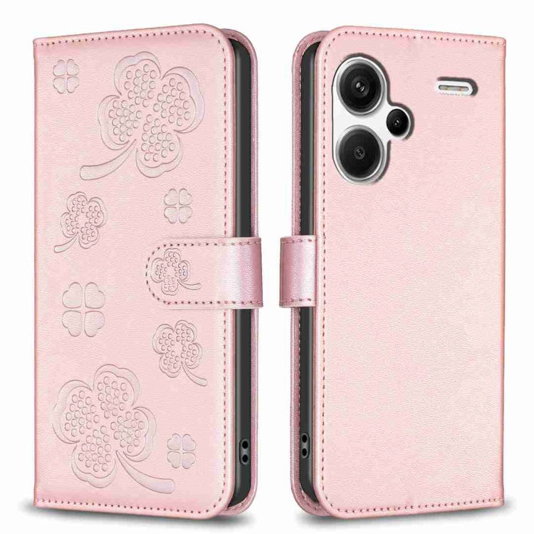 For Xiaomi Redmi Note 13 Pro+ 5G Four-leaf Embossed Leather Phone Case(Pink) - Note 13 Pro+ Cases by buy2fix | Online Shopping UK | buy2fix