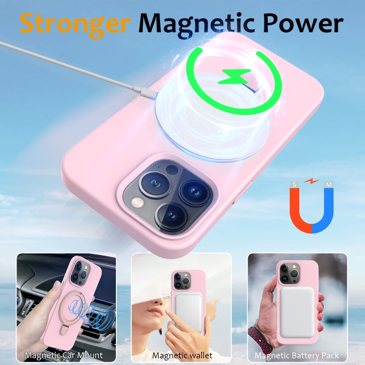 For iPhone 12 Pro Max MagSafe Magnetic Liquid Silicone Phone Case with Ring Holder(Grey Pink) - iPhone 12 Pro Max Cases by buy2fix | Online Shopping UK | buy2fix