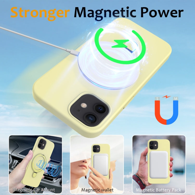 For iPhone 12 MagSafe Magnetic Liquid Silicone Phone Case with Ring Holder(Yellow) - iPhone 12 / 12 Pro Cases by buy2fix | Online Shopping UK | buy2fix